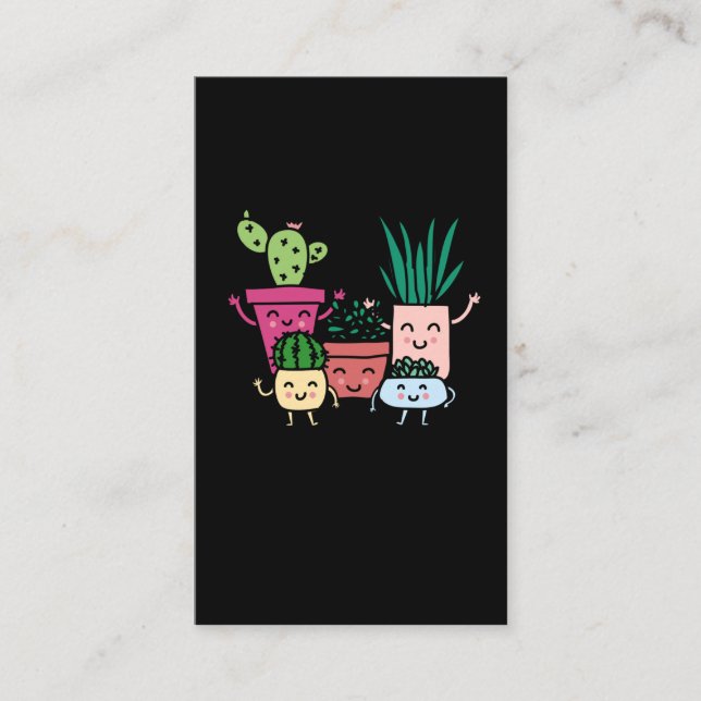 Plant Lover Kawaii Cactus Collection Gardening Business Card (Front)