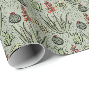Plant Lover Sage Green Aloe Vera Succulents Cactus Wrapping Paper