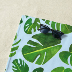 Plant Lover Tropical Monstera Leaf Watercolor Beach Towel