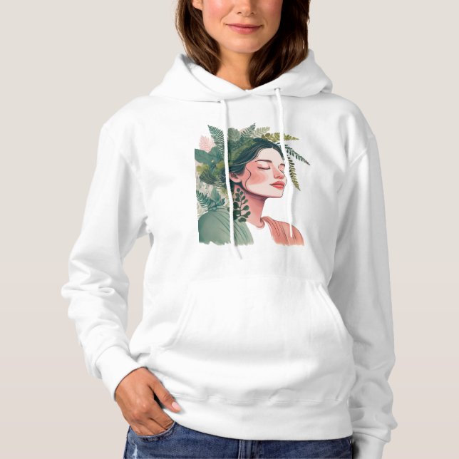 Plant Lover Woman with Hair Made of Houseplants Hoodie (Front)