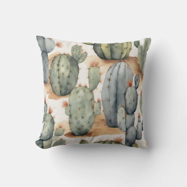 Plant Lover's Paradise Cactus Watercolor Cushion (Front)