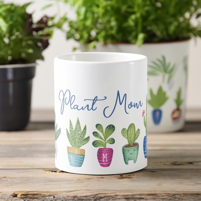 Plant Mum Fun & Cute Potted Plants Monogram Coffee Mug (Plant Mom Fun & Cute Potted Plants Monogram Coffee Mug)