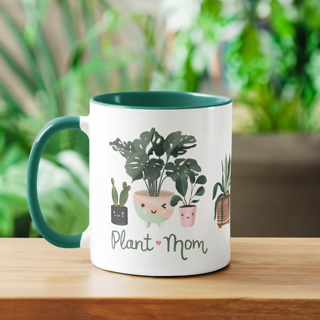 Plant Mum Fun & Cute Watercolor Potted Plants Coffee Mug (Plant Mom Fun & Cute Watercolor Potted Plants Coffee Mug)