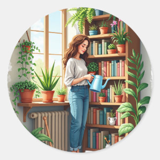 Plant Mum Gardening Book Nook - Indoor Gardening L Classic Round Sticker
