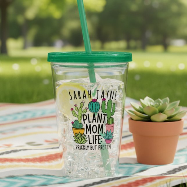 Plant Mum Life Prickly Cactus Acrylic Tumbler (This prickly but pretty cactus tumbler is perfect for enjoying refreshing drinks under the sun.)