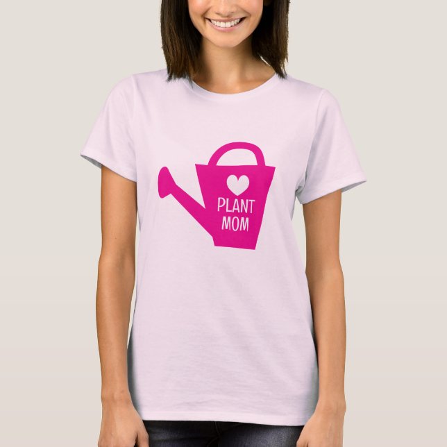 Plant Mum T-Shirt with cute pink watering jug (Front)