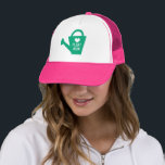 Plant Mum trucker hat with cute pink watering can<br><div class="desc">Plant Mum trucker hat with cute pink watering can. Funny cap for plant lover or gardener. Green canister with heart. Change into any custom colours.</div>