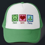 Plant Nursery Peace Love Plants Cute Green Trucker Hat<br><div class="desc">Peace Love Plants. A cute plantsman gift for a lover of plants and botany. Cool present for a horticulturist or botanist.</div>