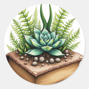 Plant Parents Succulents Growing From Book Waterco Classic Round Sticker