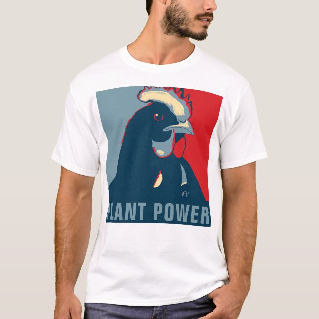 Plant Power Red White Blue Pop Art Chicken Tshirt (Front)