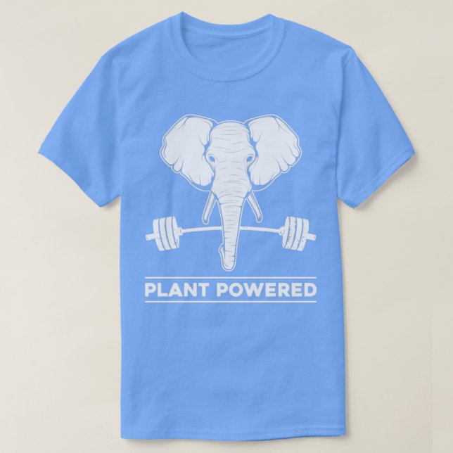 Plant Powered Vegan Elephant Funny Veganism Quote T-Shirt (Design Front)