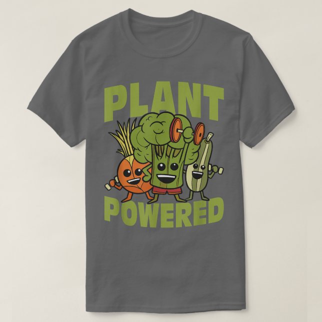 Plant Powered Veggie Funny Veganism  T-Shirt (Design Front)