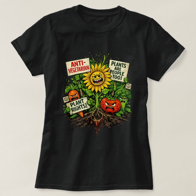 Plant Rights Protest – Angry Veggie Revolution T-Shirt (Design Front)