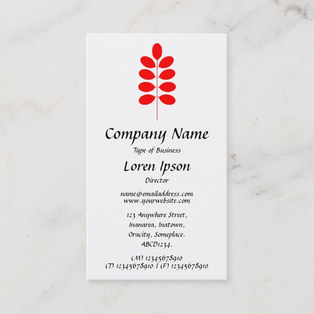 Plant Symbol - Red on White Business Card (Front)