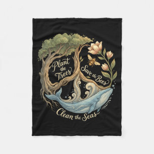 Plant the trees save the bees peace sign earth day fleece blanket
