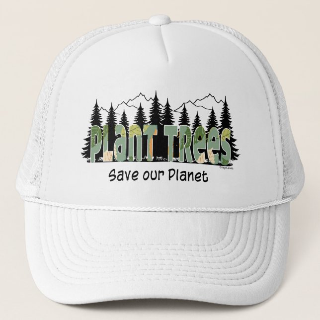 Plant Trees, Safe the Planet, White Cool Trucker Hat (Front)