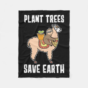 Plant Trees Save Earth Sloth And Lama Alpaca Earth Fleece Blanket