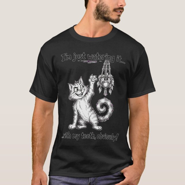 Plant Watering Cat T-Shirt (Front)
