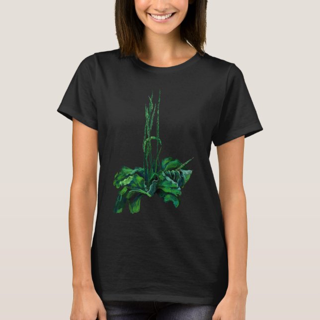 Plantain Floral Art Summer Plant Wildflowers Green T-Shirt (Front)