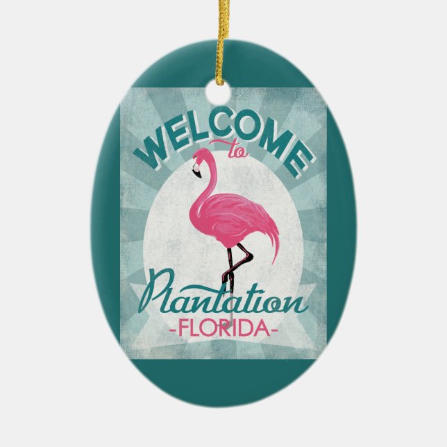 Plantation Florida Pink Flamingo Retro Ceramic Tree Decoration (Front)