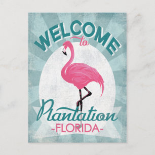 Plantation Florida Pink Flamingo Retro Postcard