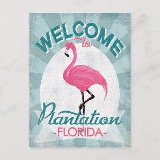 Plantation Florida Pink Flamingo Retro Postcard