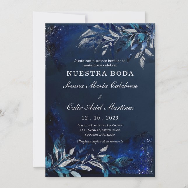 Plantilla  de boda azul y blanca invitation (Front)