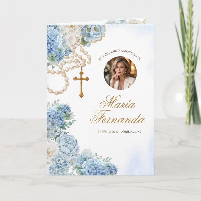 Plantilla para Programa Funerario Floral Azul Programme (Front)