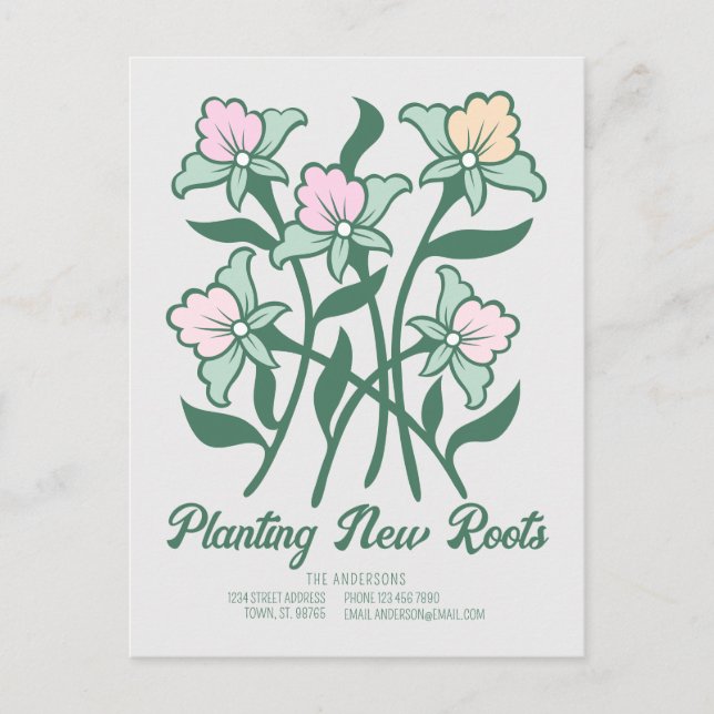 Planting New Roots Elegant floral New address Postcard (Front)