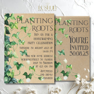 Planting Roots Housewarming Greenery Welcome Party Invitation