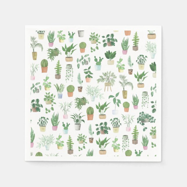 Plantita House Plants and Pots Pattern Napkin (Front)