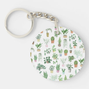 Plantita House Plants and Pots Pattern Tote Bag Key Ring