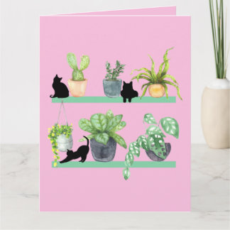 Plants And Cats Lover Black Cats And Potted Plants Card