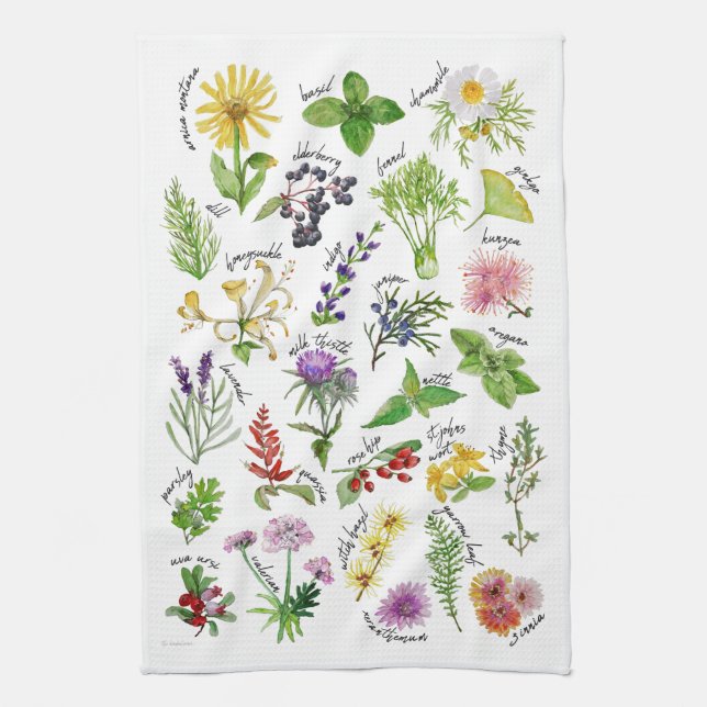 Plants and Herbs Alphabet Tea Towel (Vertical)