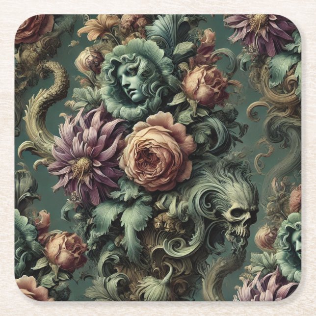 Plants and Pandemonium – Gothic Baroque  Square Paper Coaster (Front)