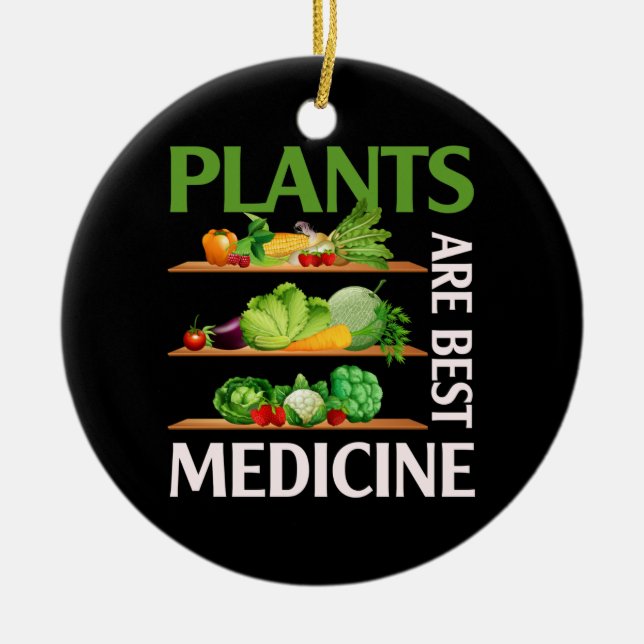 Plants Are Best Medicine Vegan Whole Food Plant Ceramic Tree Decoration (Front)