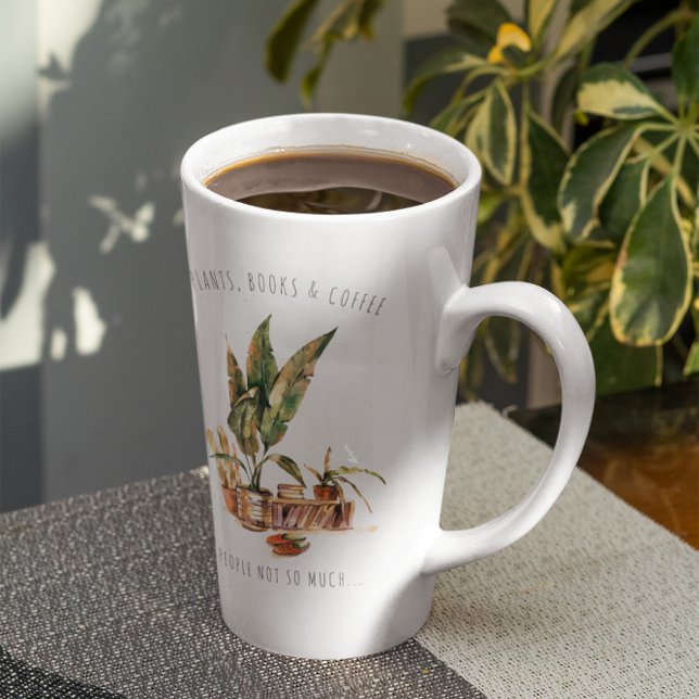 Plants, Books & Coffee | Watercolor Illustration Latte Mug (Creator Uploaded)
