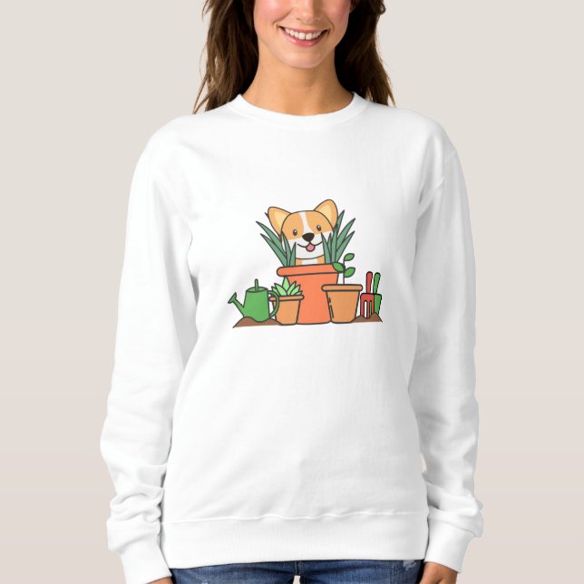 Plants Corgi Dog Flower Pot Dogs Puppy Sweatshirt (Front)