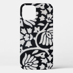 Plants, flowers, abstract black-white tablecloth. iPhone 12 case