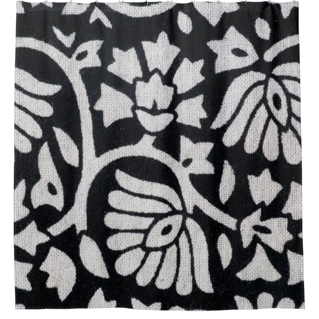 Plants, flowers, abstract black-white tablecloth. shower curtain (Front)