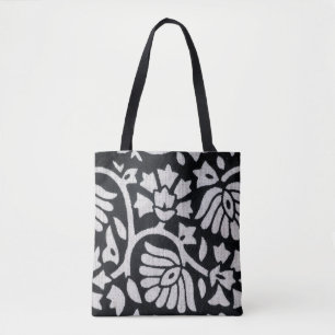 Plants, flowers, abstract black-white tablecloth. tote bag