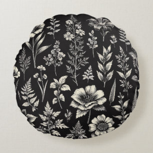 Plants, Leaves and Flowers Natural History Round Cushion