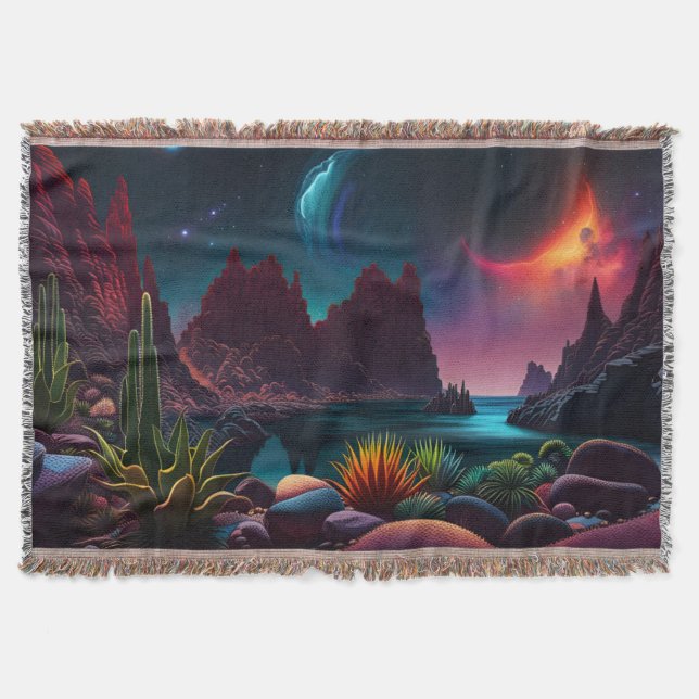 Plants on an Alien planet under stars  Throw Blanket (Front)