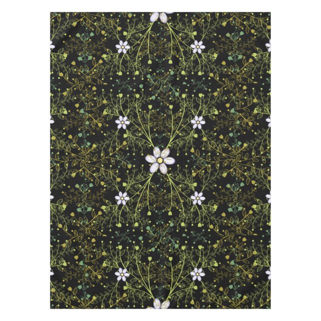 Plants pattern 10bx4 Black BG Tablecloth (Front)