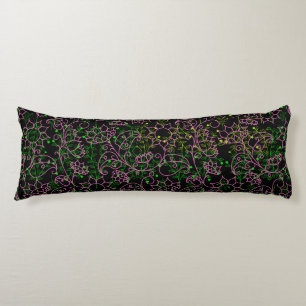 Plants pattern.14C Pink Floral Black BG Body Cushion