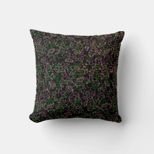 Plants pattern.14C Pink Floral Black BG Cushion