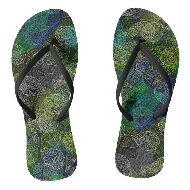 Plants pattern A02.b Leaves Black BG Jandals (Footbed)
