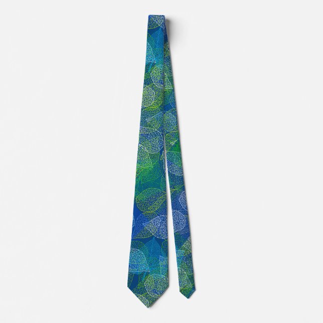 Plants pattern A02.b Leaves Blue BG Tie (Front)