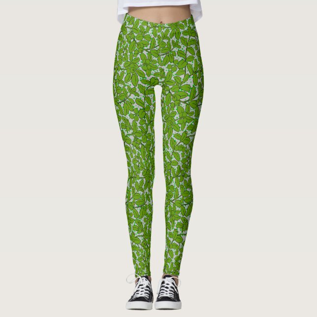Plants pattern A09.b Grey BG Leggings (Front)