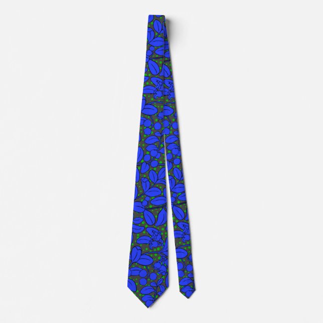 Plants pattern A09.blue b DGrey BG Tie (Front)